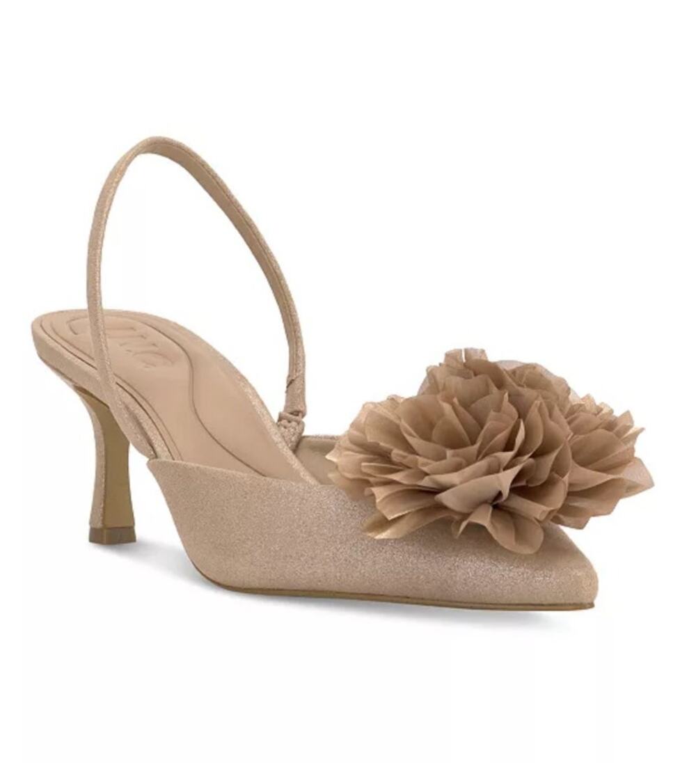 INC Gelilaf Nude Floral Applique Slingback Heels Size 5